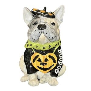 Blue Sky Clayworks French Bull Dog With Pumpkin Collar Figurine Halloween Boo